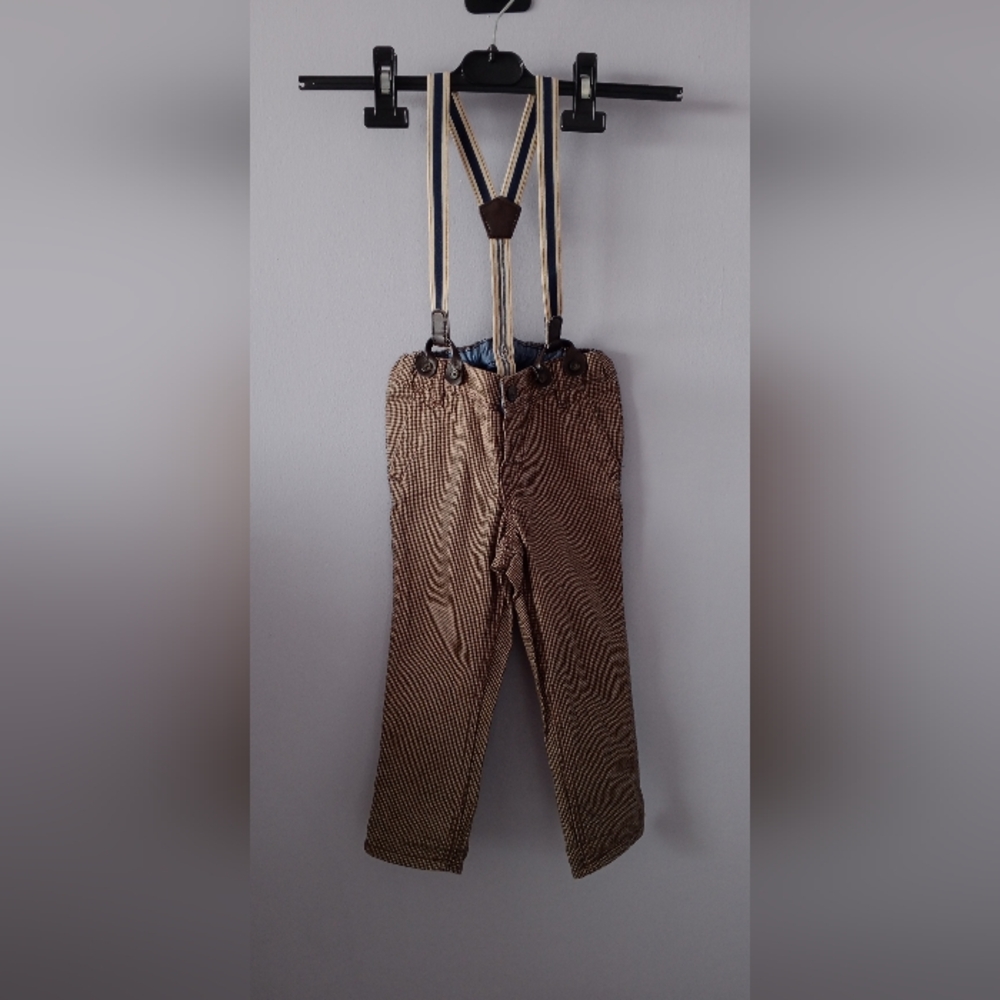 H&M Brown Checkered Pants with Suspenders